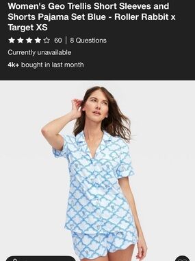 Roller Rabbit Blue Geo Trellis Short Sleeve Pajama Top